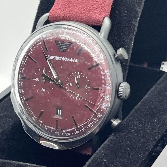 Emperio Armani AR11265 Men Burgundy Leather Analog Dial Quartz Wrist Watch JMB30 - Picture 4 of 12